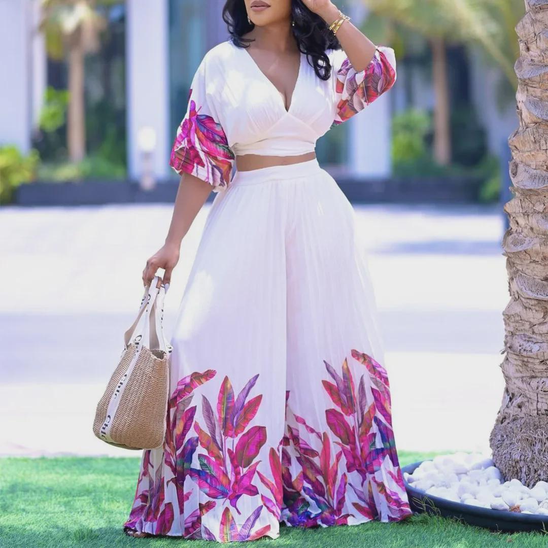 European & American Women s Summer V-neck Print Top & Wide-leg Pants Two-piece Set XXXL рожевий
European & American Women s Summer V-neck Print Top & Wide-leg Pants Two-piece Set XXXL рожевий