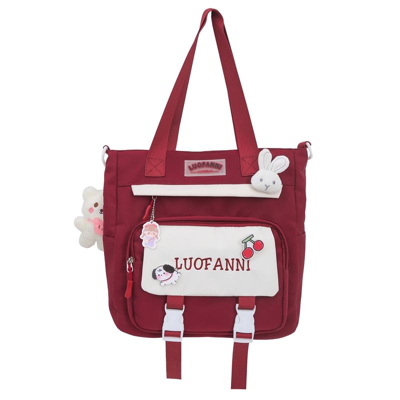 Студенческая школьная сумка от трех до шести классов, женский рюкзак с цветными блоками, сумка на плечо с вышивкой и буквами Shoulder Bag красный