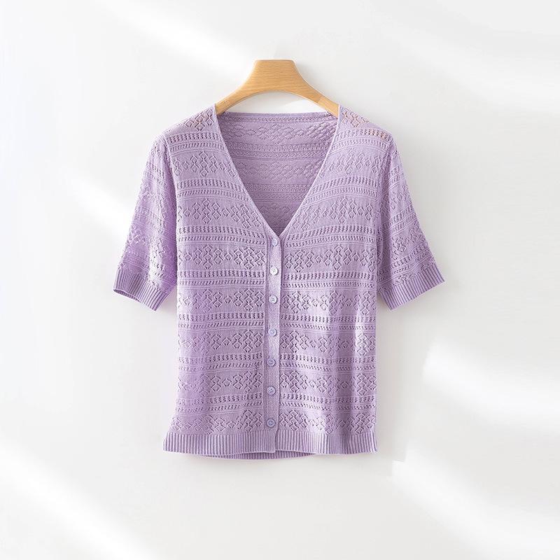Tencel linen knitted short-sleeved cardigan summer thin crochet hollow collar temperament commuter casual top L фиолетовый
Tencel linen knitted short-sleeved cardigan summer thin crochet hollow collar temperament commuter casual top L фиолетовый
