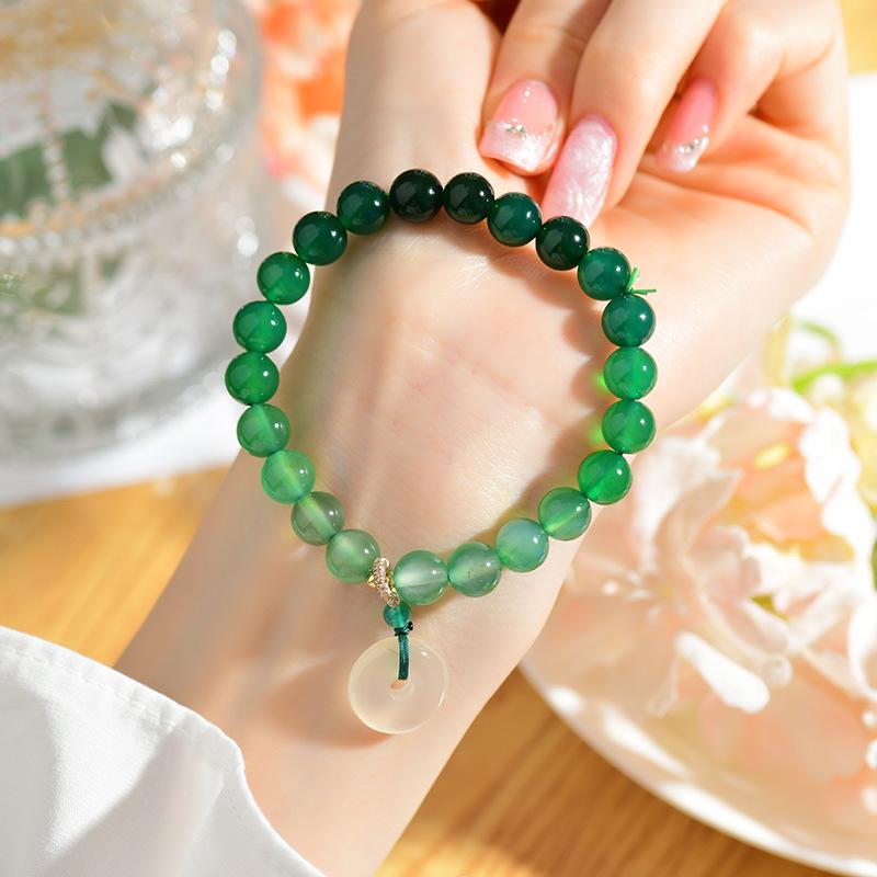 Natural Gradient Green Agate Bracelet with Peace Buckle Pendant - Ethnic Handcrafted Style
Natural Gradient Green Agate Bracelet with Peace Buckle Pendant - Ethnic Handcrafted Style