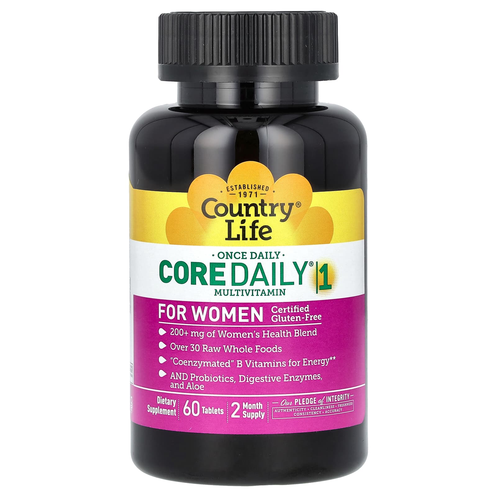 Country Life, Core Daily-1 Мультивітаміни для жінок, 60 таблеток
Country Life, Core Daily-1 Мультивітаміни для жінок, 60 таблеток