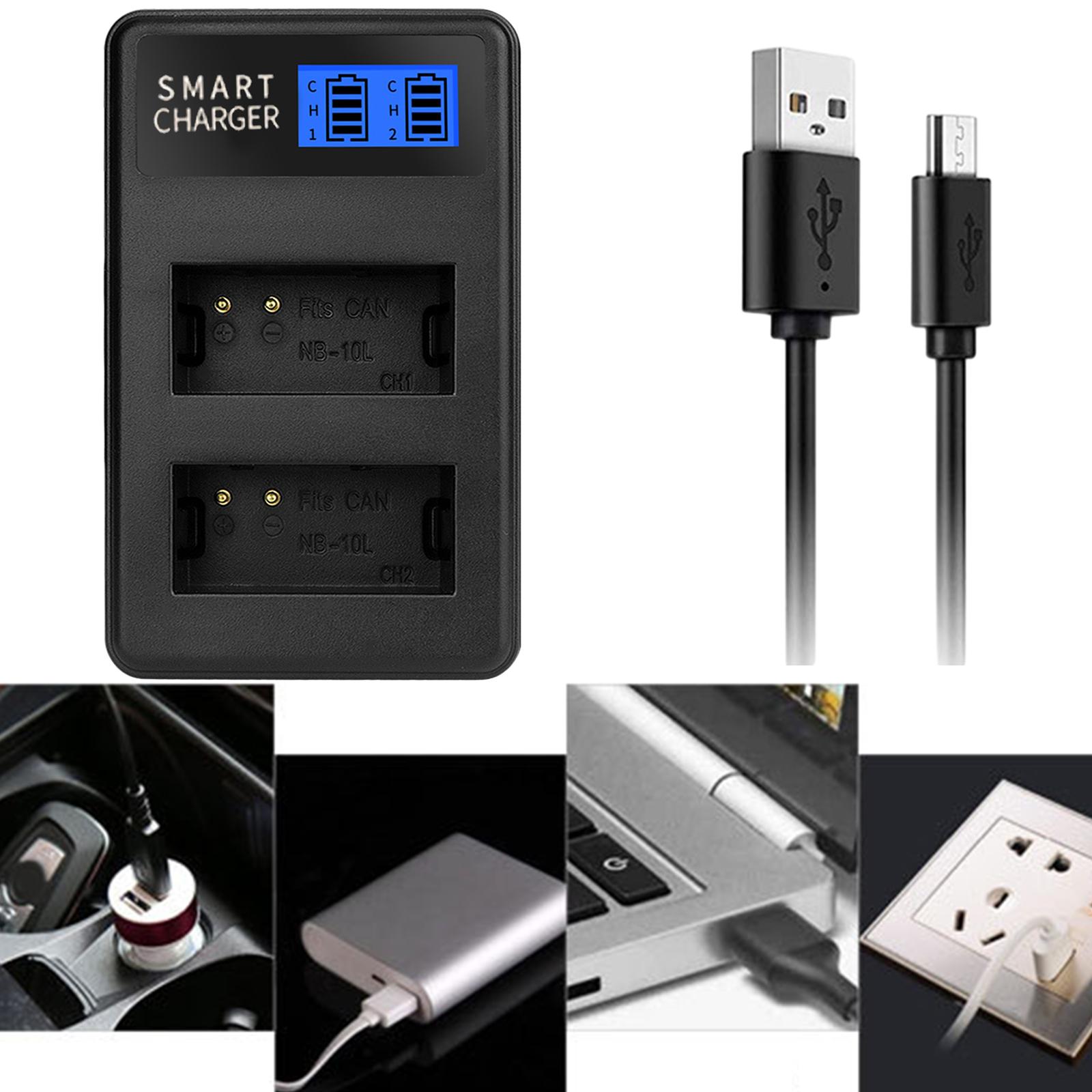 Компактное зарядное устройство NB10L LCD с двумя слотами USB для зарядки аккумуляторов камер Canon G3X, PowerShot G1 X/G15,/G16
Компактное зарядное устройство NB10L LCD с двумя слотами USB для зарядки аккумуляторов камер Canon G3X, PowerShot G1 X/G15,/G16