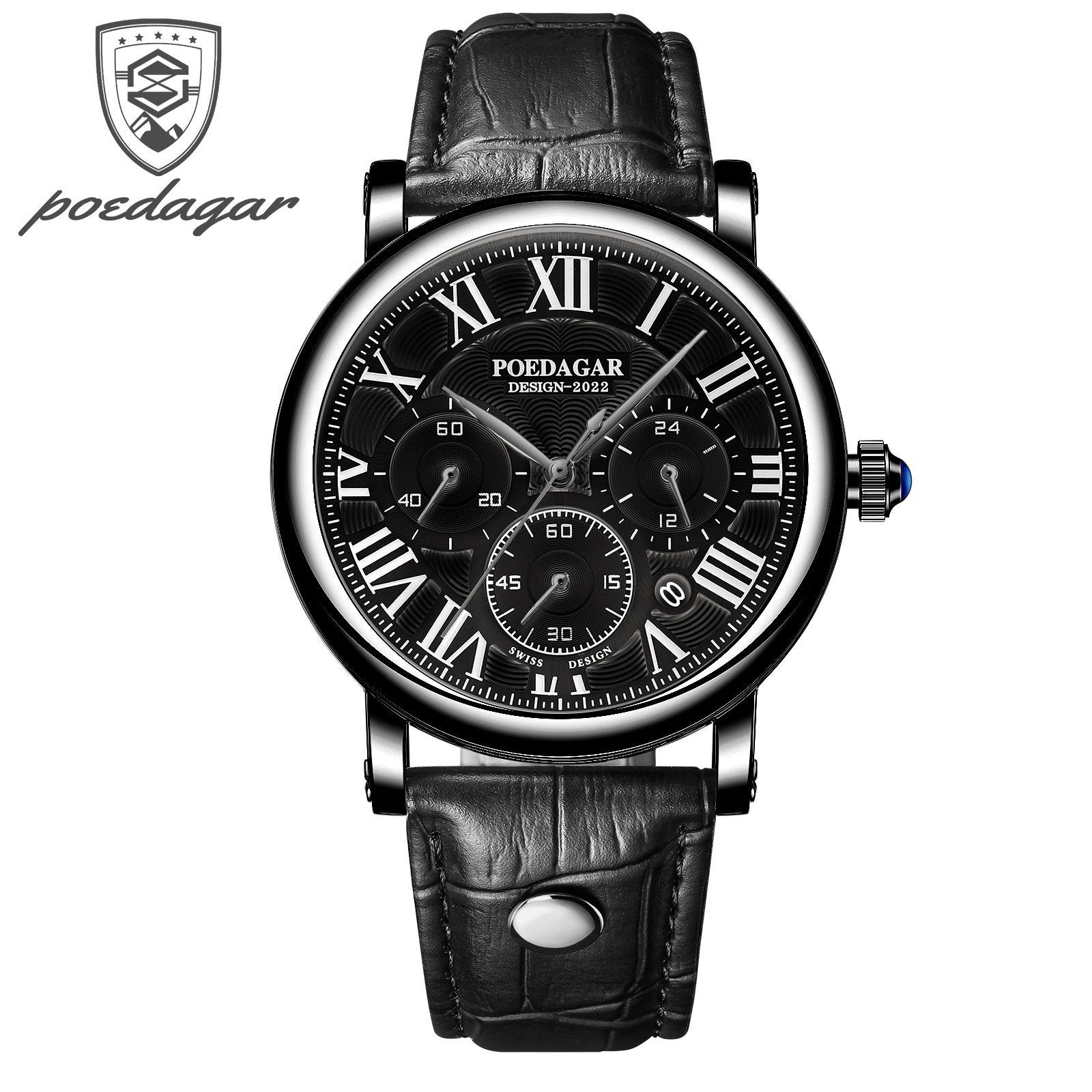 POEDAGAR Men Watch Fashion Chronograph Leather Quartz Watches Waterproof Luminous Sport Sport Wristwatch Six Needle Watch чорний
POEDAGAR Men Watch Fashion Chronograph Leather Quartz Watches Waterproof Luminous Sport Sport Wristwatch Six Needle Watch чорний