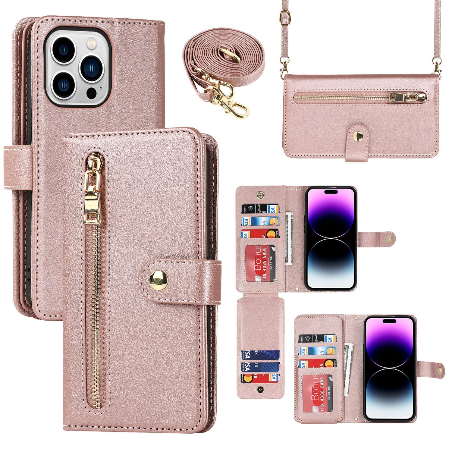 For iPhone 15 Pro Stand Case PU Leather Phone Cover with Straps/Zipper Wallet/Multiple Card Slots Rose Gold
For iPhone 15 Pro Stand Case PU Leather Phone Cover with Straps/Zipper Wallet/Multiple Card Slots Rose Gold