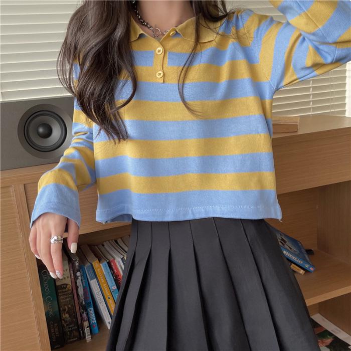 Women s Black & White Striped Knit Polo Long Sleeve T-shirt - Casual, Lazy Fit, Slimming Autumn/Winter. One Size синий
Women s Black & White Striped Knit Polo Long Sleeve T-shirt - Casual, Lazy Fit, Slimming Autumn/Winter. One Size синий