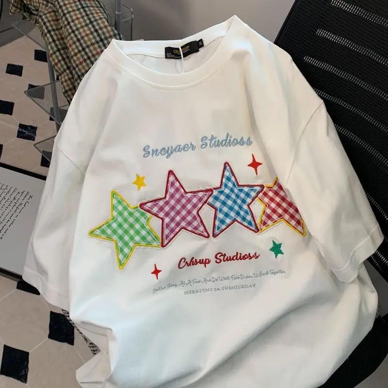 Летние свободные футболки в стиле преппи Y2k с эстетическими принтами, модные футболки с милым звездным принтом и буквами, женские повседневные универсальные футболки в корейском стиле XL белый
Летние свободные футболки в стиле преппи Y2k с эстетическими принтами, модные футболки с милым звездным принтом и буквами, женские повседневные универсальные футболки в корейском стиле XL белый