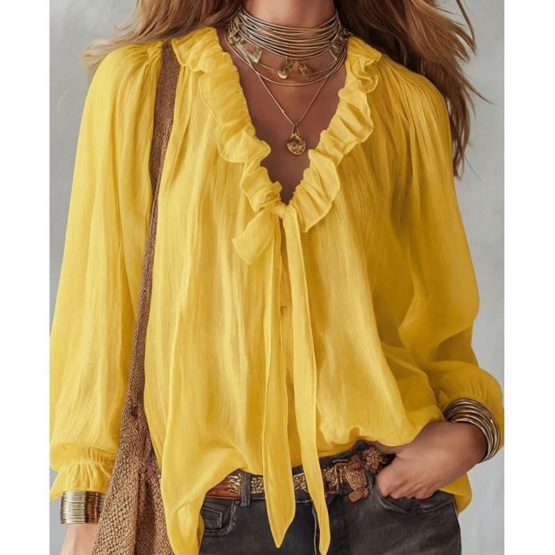 Women s Summer White Shirt Simple Loose V-neck Fashion Solid Ruffle Splicing Design Long Sleeve Top Casual Lace Up Blouses Women XS жовтий
Women s Summer White Shirt Simple Loose V-neck Fashion Solid Ruffle Splicing Design Long Sleeve Top Casual Lace Up Blouses Women XS жовтий