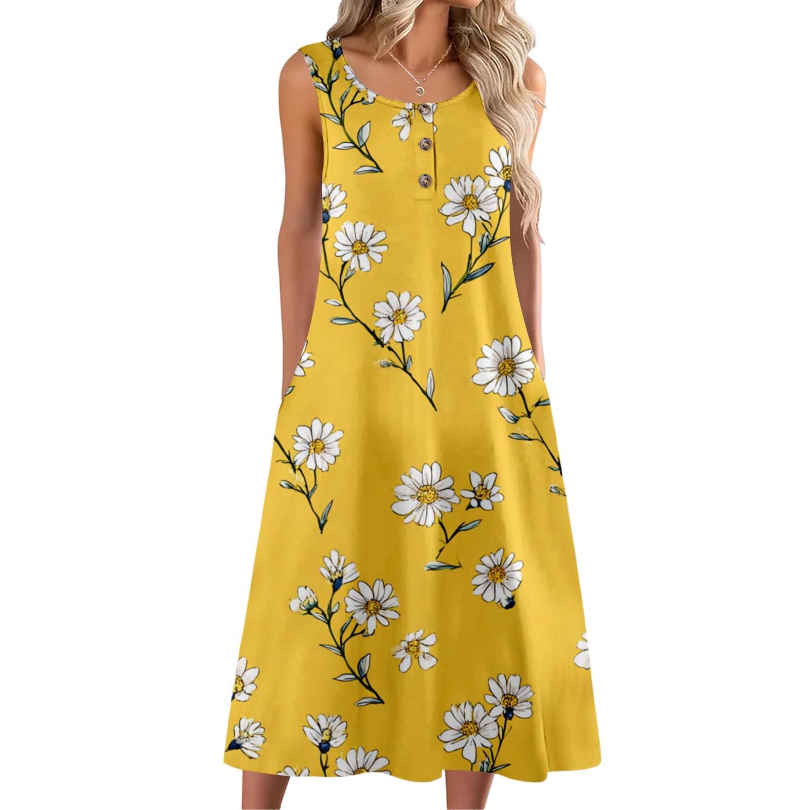 Women s Fashion Casual Sleeveless Button Floral Print Dress with Pocket XL жовтий
Women s Fashion Casual Sleeveless Button Floral Print Dress with Pocket XL жовтий