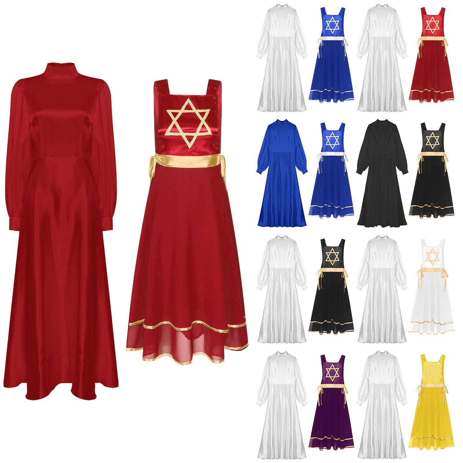 Womens Liturgical Dance Tunic Mock Neck Long Puff Sleeves Satin Flared Dress with Metallic Patchwork and Lace Up Sides S білий/темно-фіолетовий колір
Womens Liturgical Dance Tunic Mock Neck Long Puff Sleeves Satin Flared Dress with Metallic Patchwork and Lace Up Sides S білий/темно-фіолетовий колір