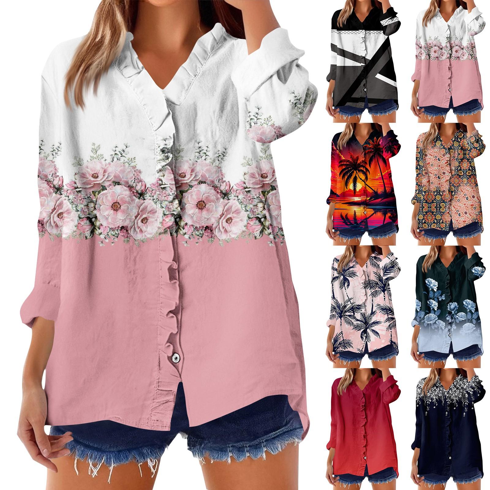 Women s Loose Ruffled Floral Print Stand Collar Long Sleeve Cotton And Linen Top L чорний
Women s Loose Ruffled Floral Print Stand Collar Long Sleeve Cotton And Linen Top L чорний