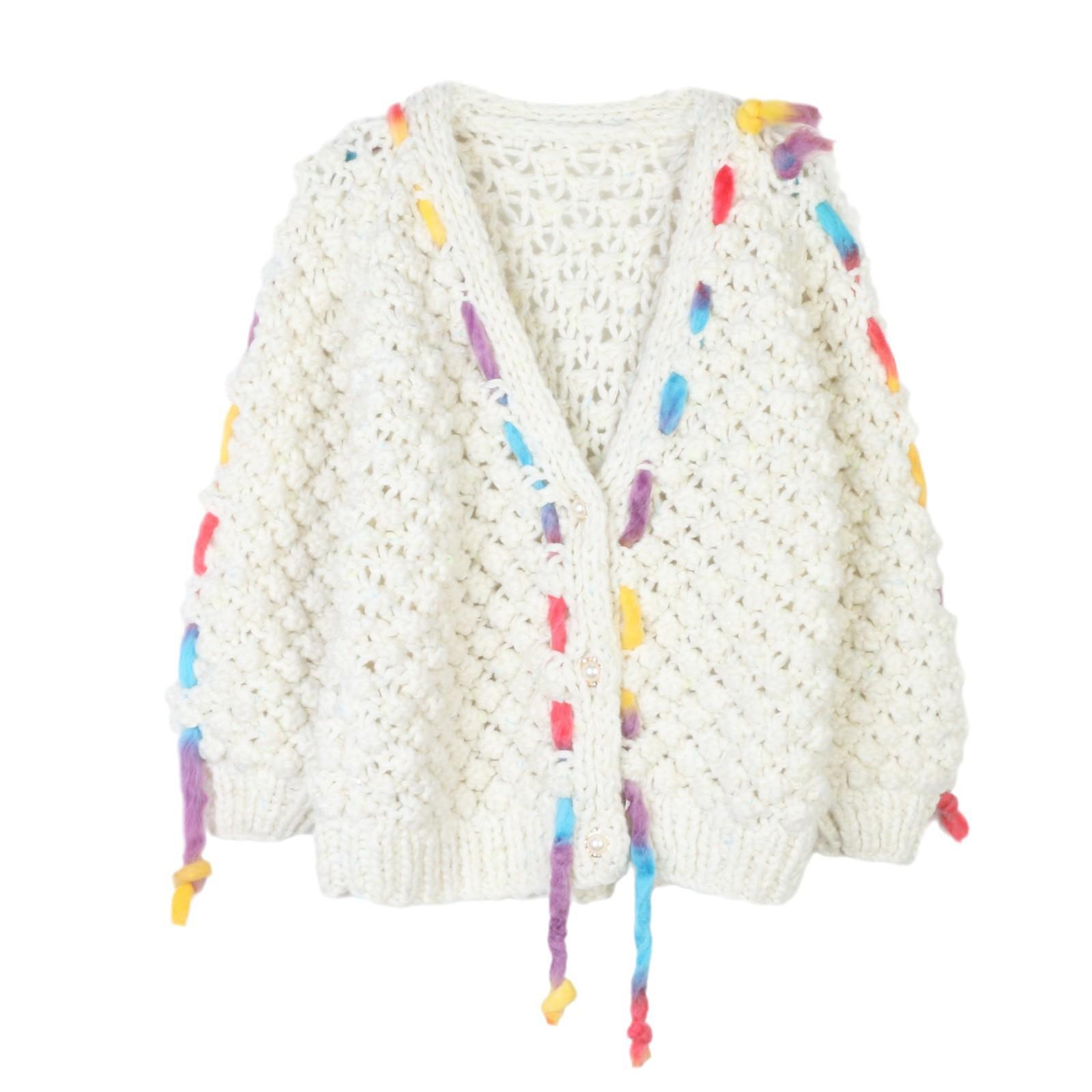 European & American Autumn/Winter V-Neck Rainbow Hand-Crocheted Sweater Coat - Loose, Casual Style for Women Small
European & American Autumn/Winter V-Neck Rainbow Hand-Crocheted Sweater Coat - Loose, Casual Style for Women Small