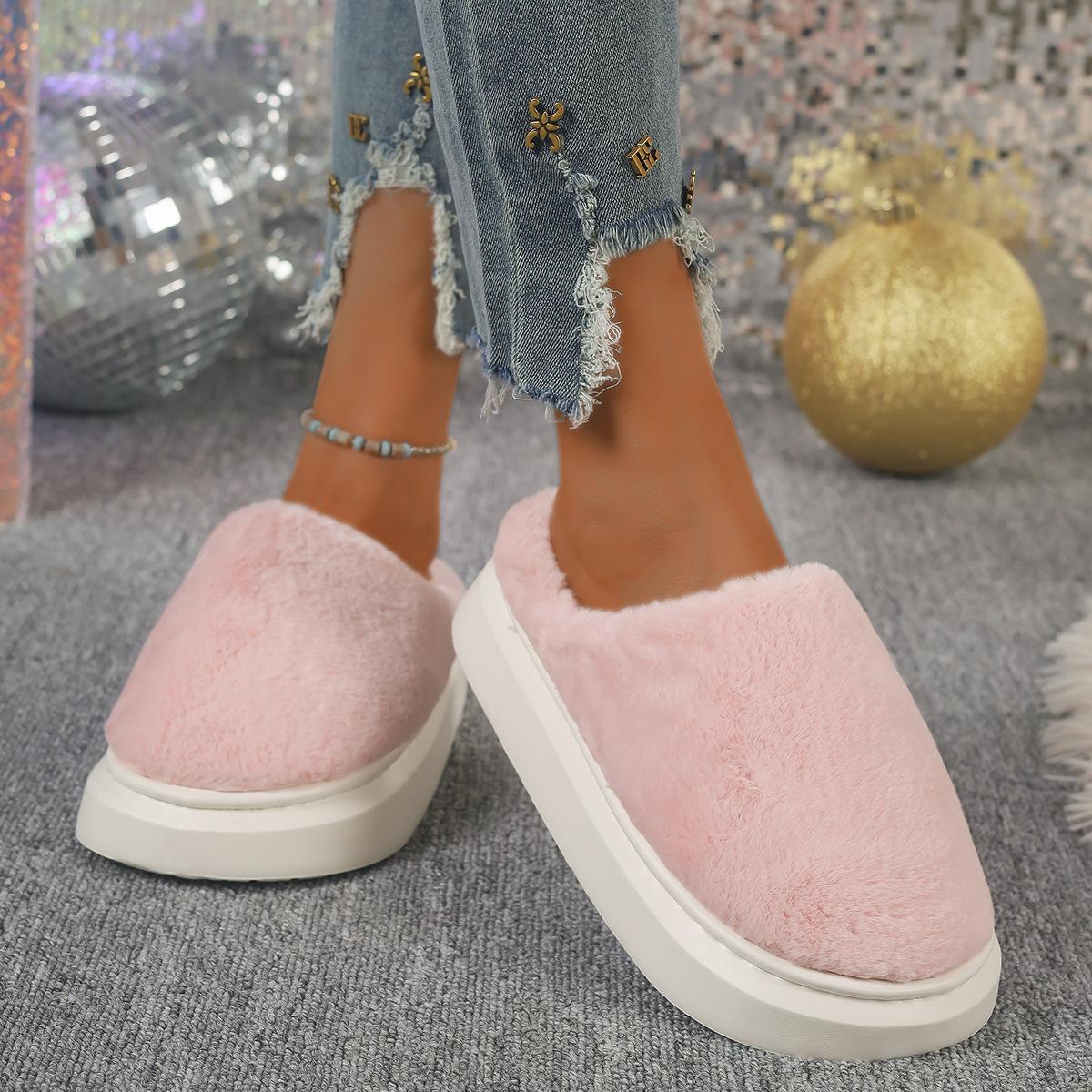 Тапочки-полушапки на толстой подошве Baotou женские 2024 осень-зима новые домашние тапочки большого размера из хлопка женская обувь 43