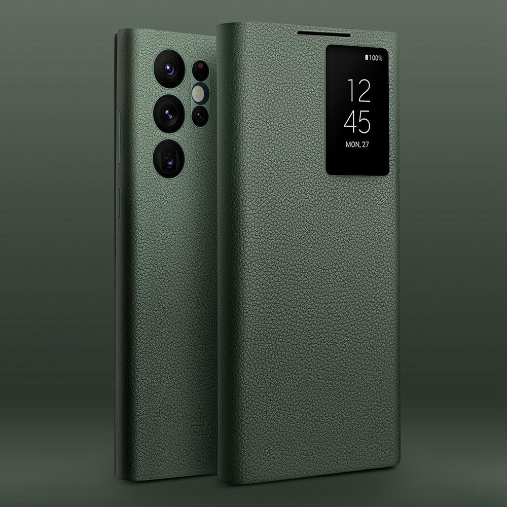 QIALINO For Samsung Galaxy S22 Ultra 5G View Window Cell Phone Case Smart Auto Wake Up/Sleep Genuine Cowhide Leather Phone Flip Cover Green
QIALINO For Samsung Galaxy S22 Ultra 5G View Window Cell Phone Case Smart Auto Wake Up/Sleep Genuine Cowhide Leather Phone Flip Cover Green