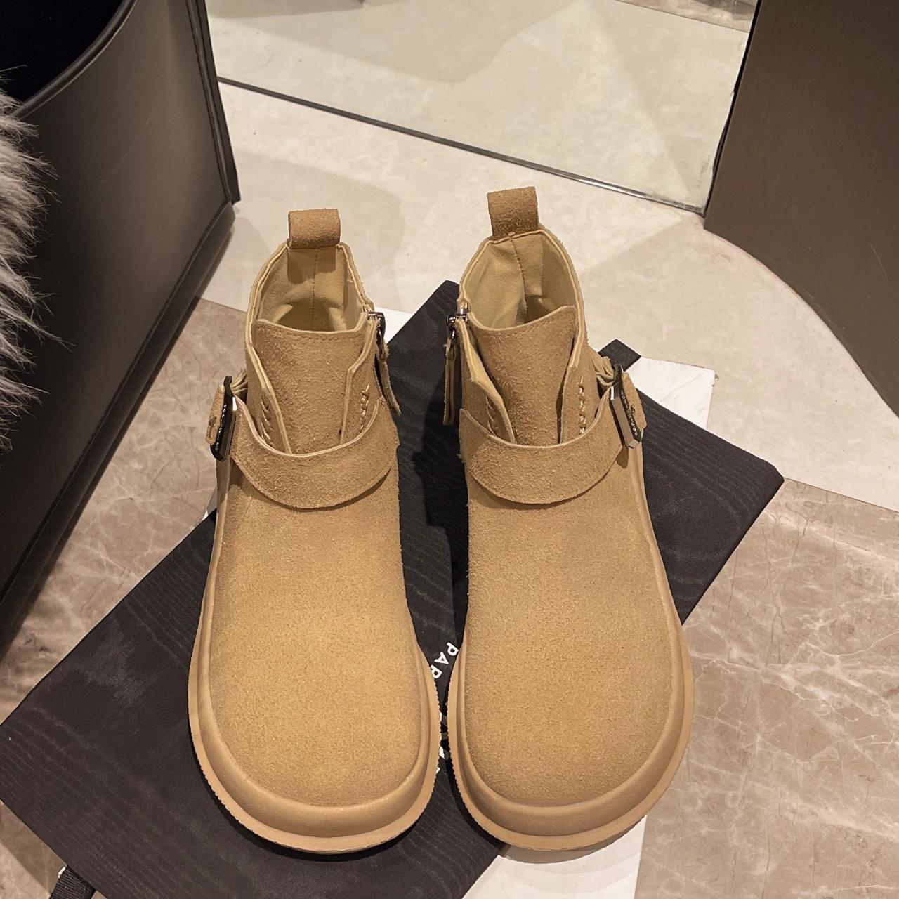 Модные балетки до щиколотки Женские зимние кроссовки-ботинки с ремешком и пряжкой Замшевые Зимняя мода Женская обувь Новый тренд 2025 Повседневная обувь для ходьбы Нескользящие ботинки 35 хаки