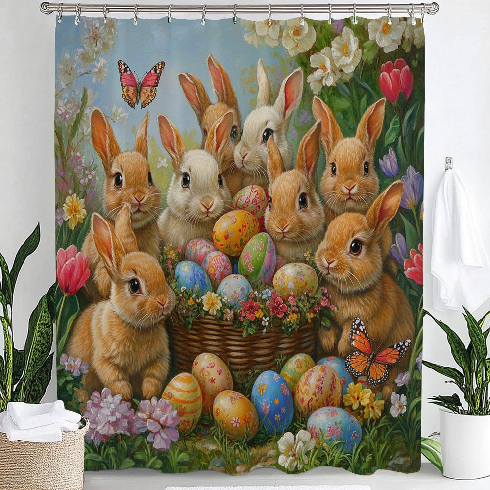 Cute Bunny Shower Curtain, Floral Colorful Eggs Wooden Plank Bowknot Bathroom Decorative Curtain, Waterproof Shower Curtain W60H190(CM)-1 Pcs
Cute Bunny Shower Curtain, Floral Colorful Eggs Wooden Plank Bowknot Bathroom Decorative Curtain, Waterproof Shower Curtain W60H190(CM)-1 Pcs