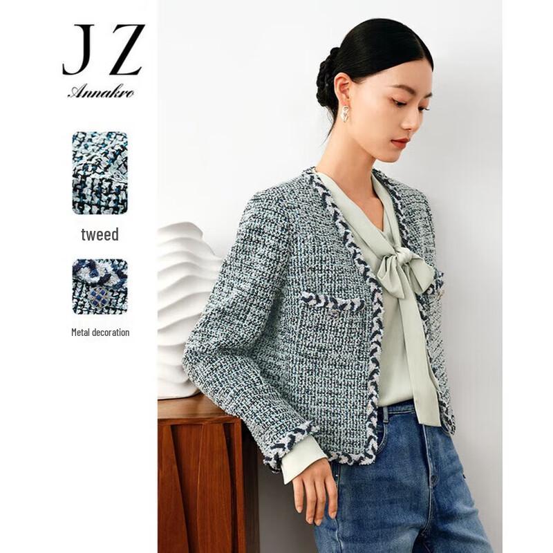 JZ ANNA KO Ретро Шик Клетчатый Жакет с V-образным вырезом и длинными рукавами M