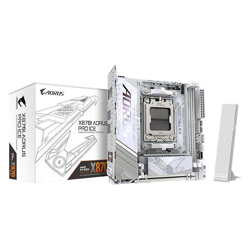 GIGABYTE X870I AORUS PRO ICE - AMD Ryzen for white color Mini-ITX Gaming motherboard for small PCs MB6574
GIGABYTE X870I AORUS PRO ICE - AMD Ryzen for white color Mini-ITX Gaming motherboard for small PCs MB6574