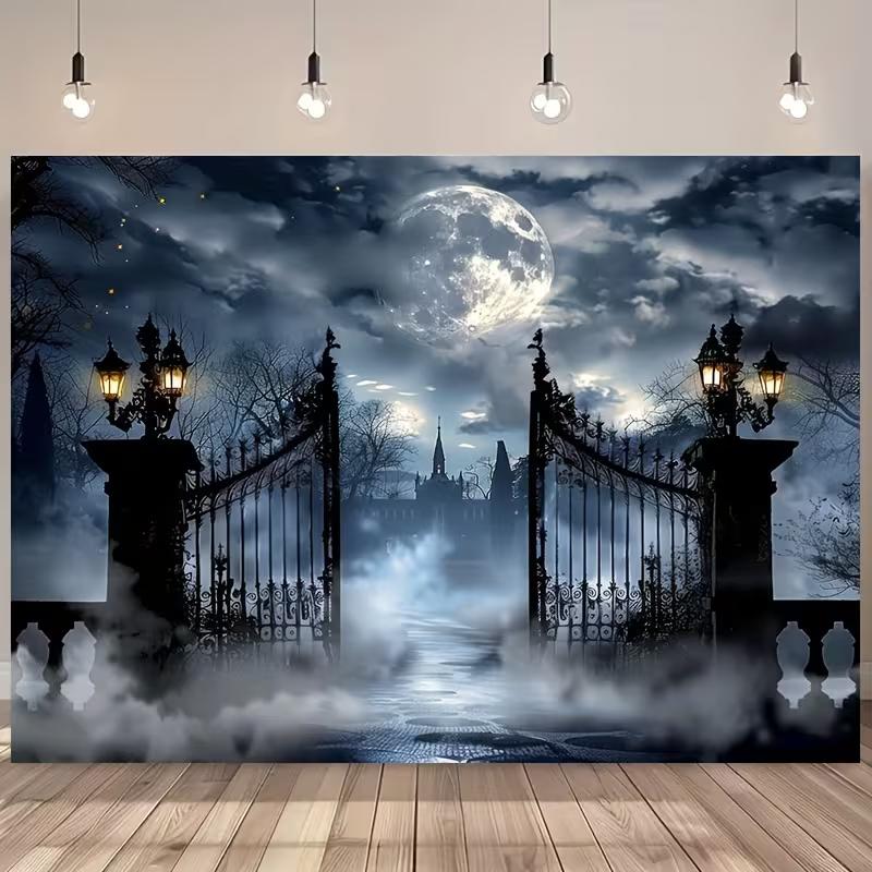 2D Halloween Haunted House Gate Backdrop, Spooky Moon Night Cemetery Photography Background Banner 47.2x31.5inch/120*80cm
2D Halloween Haunted House Gate Backdrop, Spooky Moon Night Cemetery Photography Background Banner 47.2x31.5inch/120*80cm