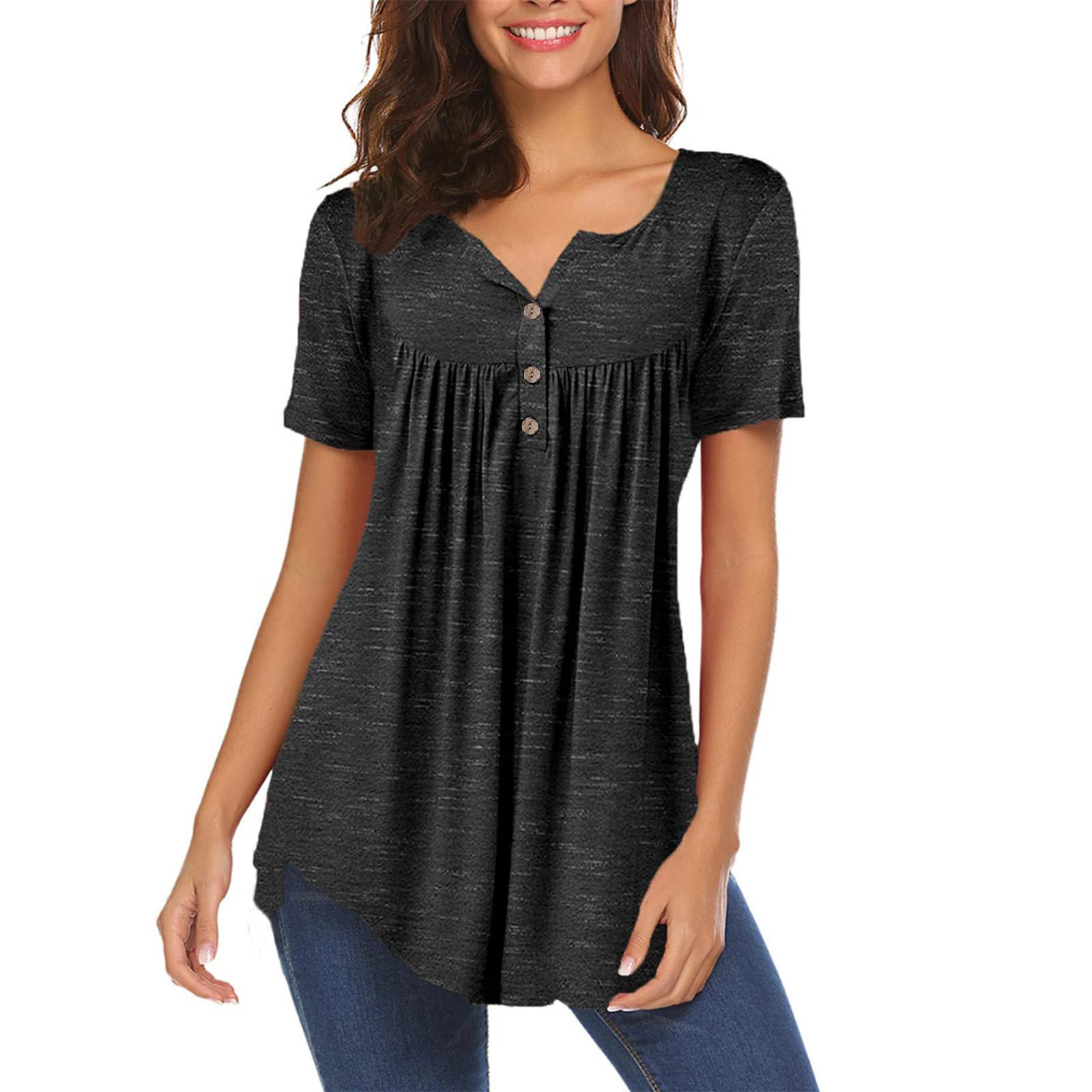 Женская туника с коротким рукавом, свободные топы, повседневные топы больших размеров, плиссированная туника на пуговицах, повседневные летние футболки для женщин L
Женская туника с коротким рукавом, свободные топы, повседневные топы больших размеров, плиссированная туника на пуговицах, повседневные летние футболки для женщин L