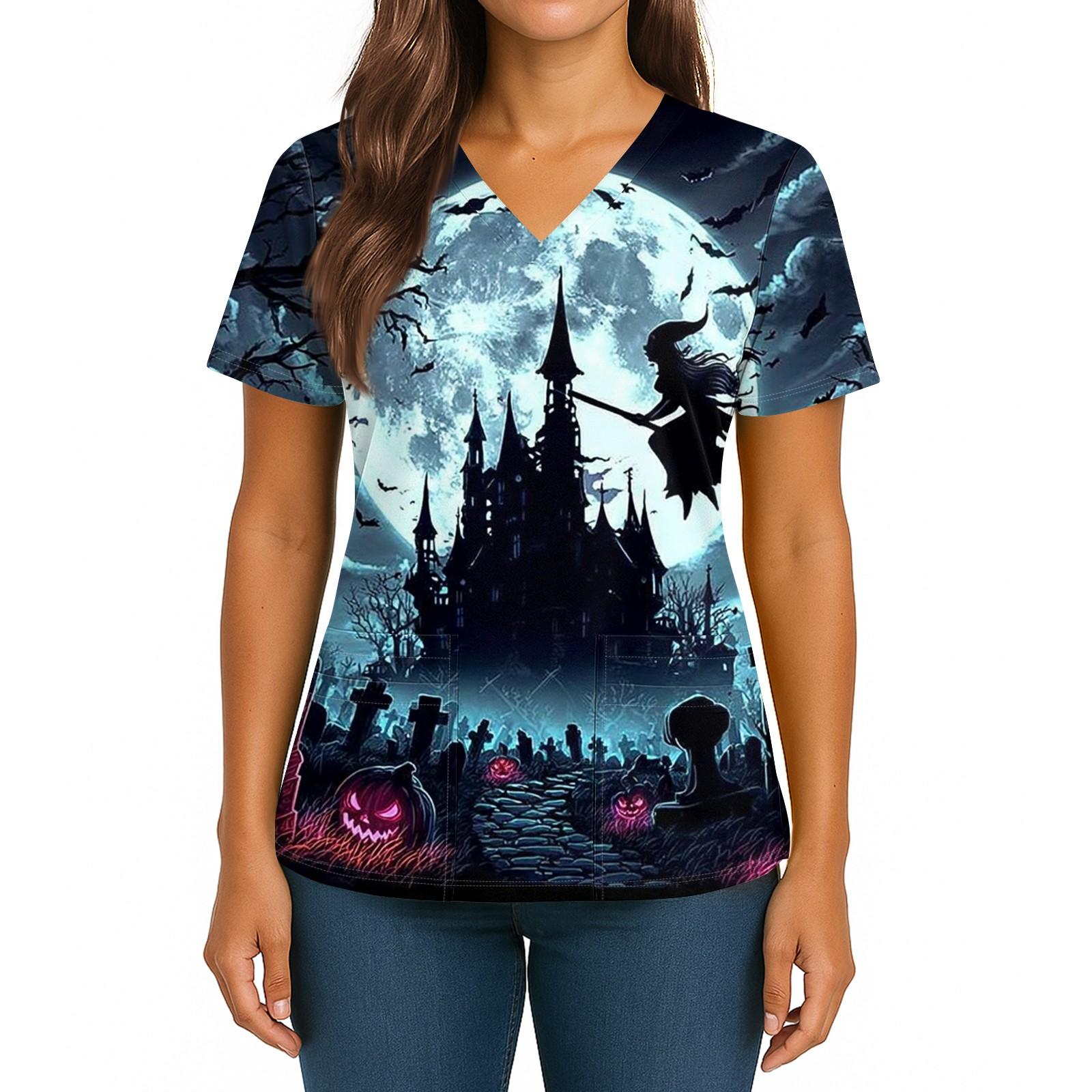 Women s Halloween Printed V-Neck Double Pocket Short Sleeves Hem Slit Uniform Caregiver Top XXL синій
Women s Halloween Printed V-Neck Double Pocket Short Sleeves Hem Slit Uniform Caregiver Top XXL синій