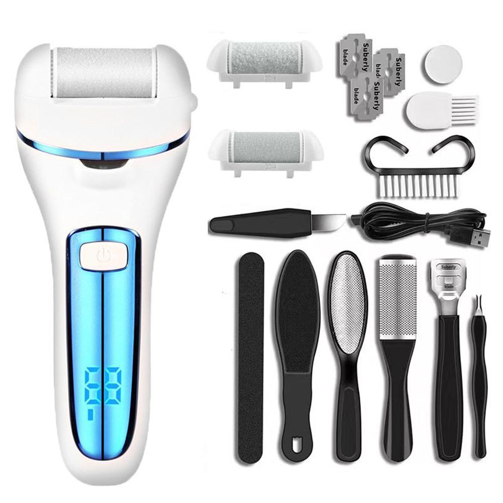 Электрическая пилочка для ног для удаления мозолей, профессиональные инструменты для педикюра для удаления омертвевшей кожи ног, перезаряжаемая шлифовальная машинка для ног, педикюр, пестрый синий