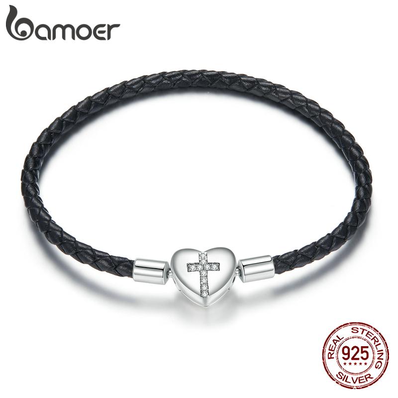 bamoer Silver Black Cross Bracelet 925 Silver Basic Leather Chain Bracelets for Women Engagement Jewelry Gift SCB205 17cm
bamoer Silver Black Cross Bracelet 925 Silver Basic Leather Chain Bracelets for Women Engagement Jewelry Gift SCB205 17cm