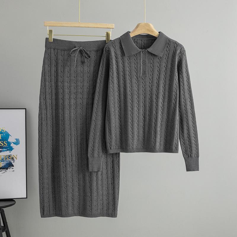 Korean-Style Two-Piece Set: Polo Collar Cable Knit Top & Sweater Skirt for Spring/Autumn One Size сірий колір
Korean-Style Two-Piece Set: Polo Collar Cable Knit Top & Sweater Skirt for Spring/Autumn One Size сірий колір