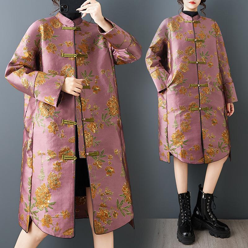 Spring Gold Thread Jacquard Double-Layer Windbreaker Coat with Frog Button Large Size, One Size Fits Most
Spring Gold Thread Jacquard Double-Layer Windbreaker Coat with Frog Button Large Size, One Size Fits Most