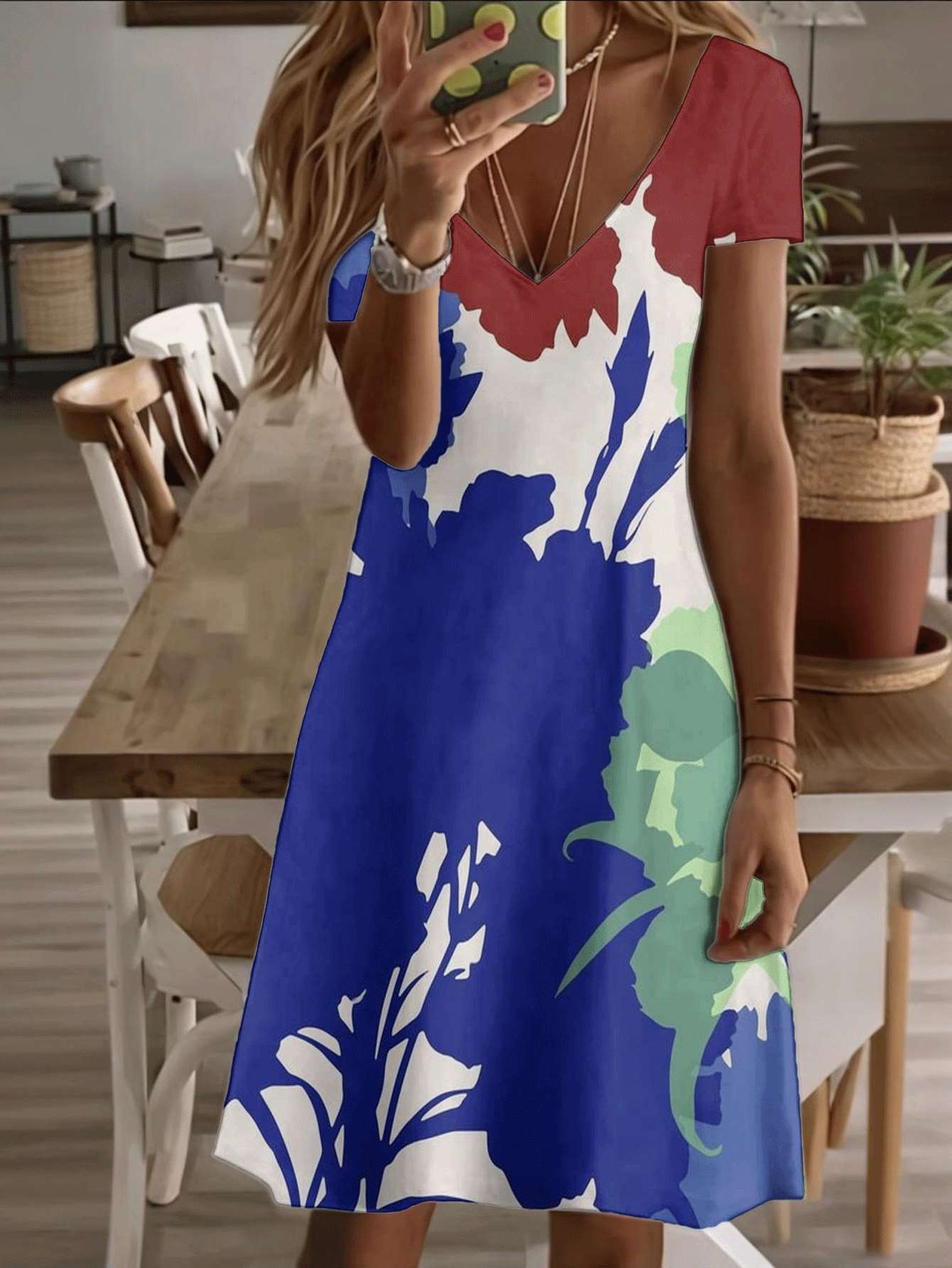 Vneck shortsleeve midi dress floral abstract print blue green red pattern 3D premium printing durable casual fashion stylish summer outfit women’s dre XS дубильная кора
Vneck shortsleeve midi dress floral abstract print blue green red pattern 3D premium printing durable casual fashion stylish summer outfit women’s dre XS дубильная кора