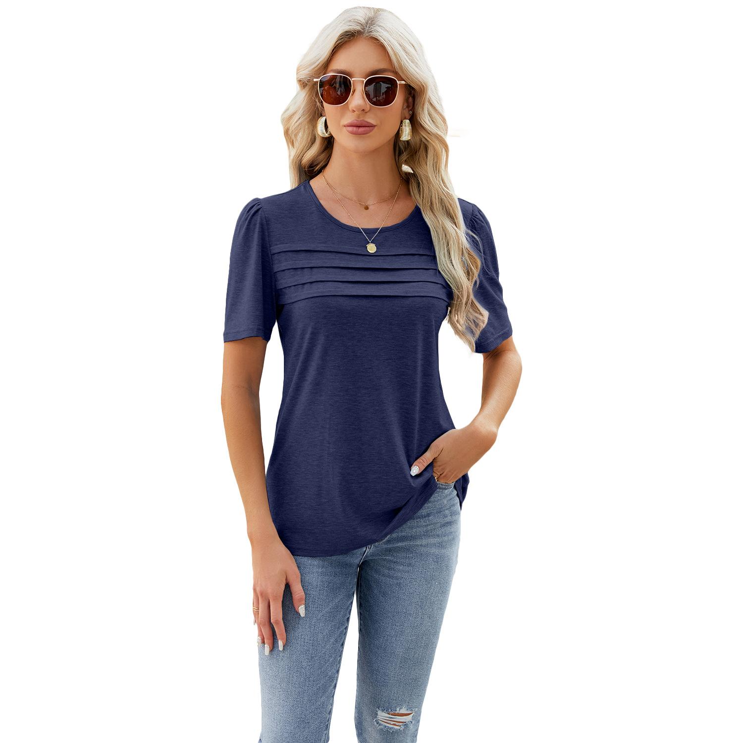 European and American Women s Spring and Summer Solid Color U-neck Pleated Ladies Tops T-shirt XXL
European and American Women s Spring and Summer Solid Color U-neck Pleated Ladies Tops T-shirt XXL