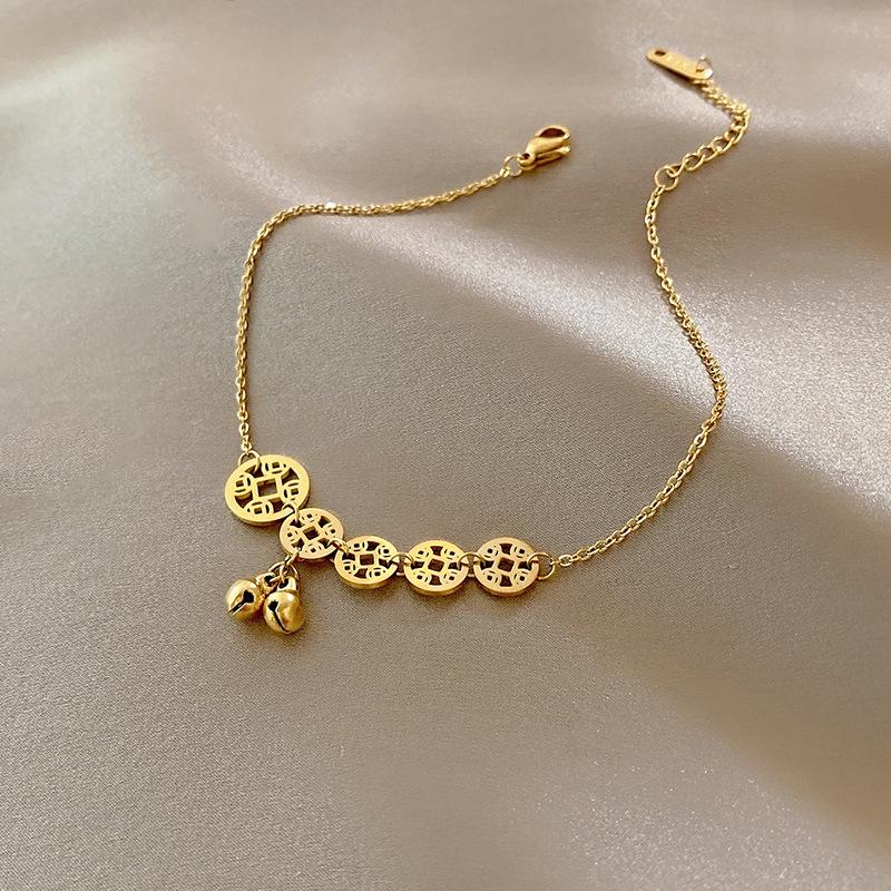 Titanium steel copper coin bell fringed bracelet new Chinese light luxury high-end anklet fashion versatile design jewelry women
Titanium steel copper coin bell fringed bracelet new Chinese light luxury high-end anklet fashion versatile design jewelry women