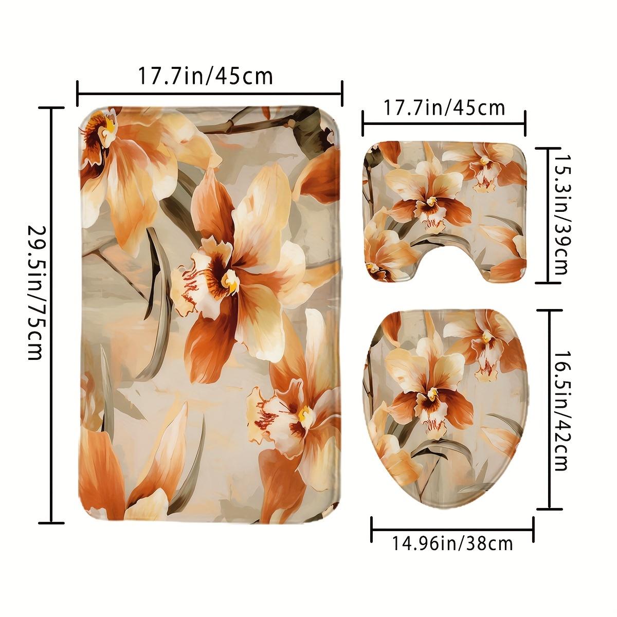 Vintage Orange Floral Water-Resistant Shower Curtain Set With Bath Mat, U-Shaped Rug, And Toilet Lid Cover, Knitted Polyester, M W60H190(CM)-1 Pcs
Vintage Orange Floral Water-Resistant Shower Curtain Set With Bath Mat, U-Shaped Rug, And Toilet Lid Cover, Knitted Polyester, M W60H190(CM)-1 Pcs