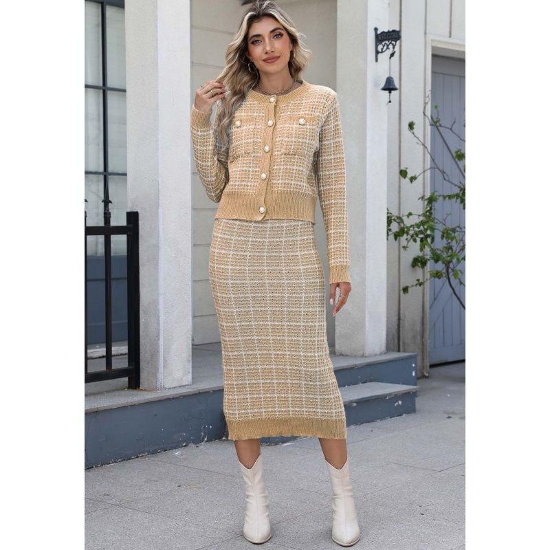Осенний женский костюм Осень и зима Клетчатый Изящный свитер Комплект из двух предметов Леди Кардиган + Юбка по бедрам Khaki L
Осенний женский костюм Осень и зима Клетчатый Изящный свитер Комплект из двух предметов Леди Кардиган + Юбка по бедрам Khaki L