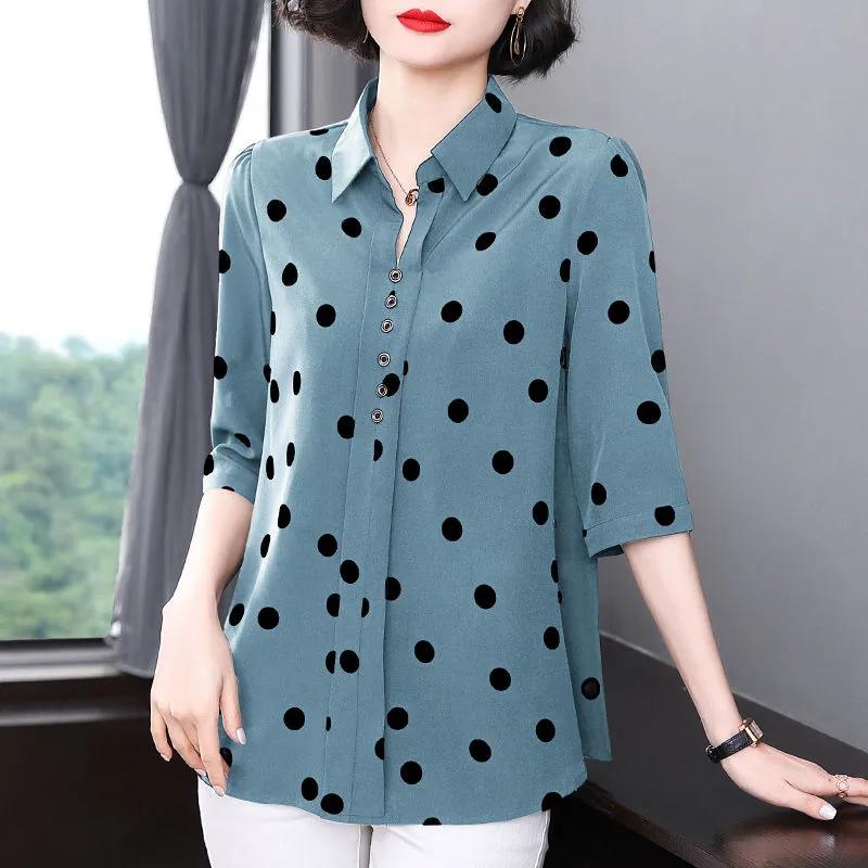 Women s Summer Clothing, Plus Size, Medium Sleeves, Polka Dot Chiffon Shirt, Loose-fitting Casual Top for Middle-aged Mothers S
Women s Summer Clothing, Plus Size, Medium Sleeves, Polka Dot Chiffon Shirt, Loose-fitting Casual Top for Middle-aged Mothers S