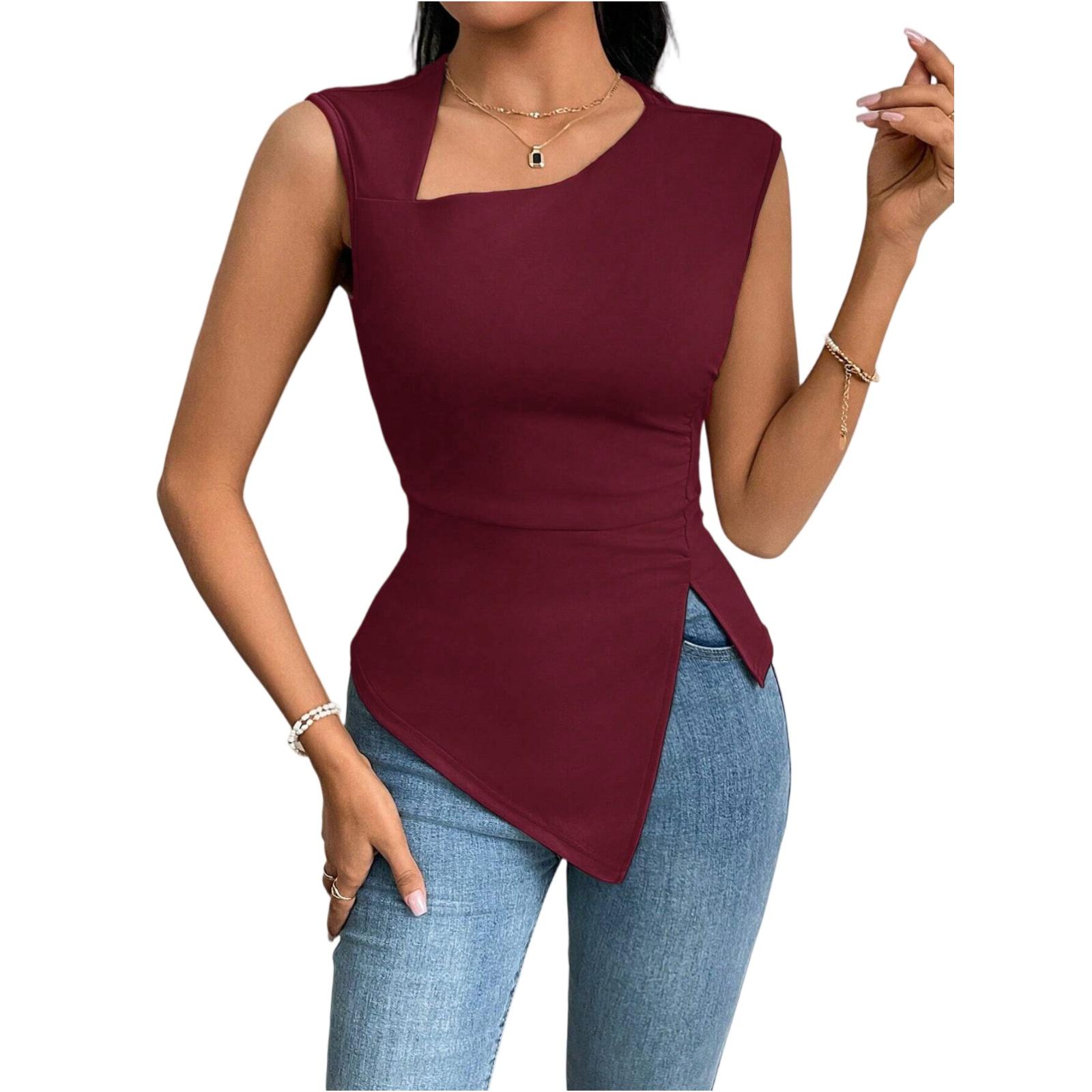 Ladies Summer Elegant Fashion T-shirt Slant Neck Short Color Top XL винный
Ladies Summer Elegant Fashion T-shirt Slant Neck Short Color Top XL винный