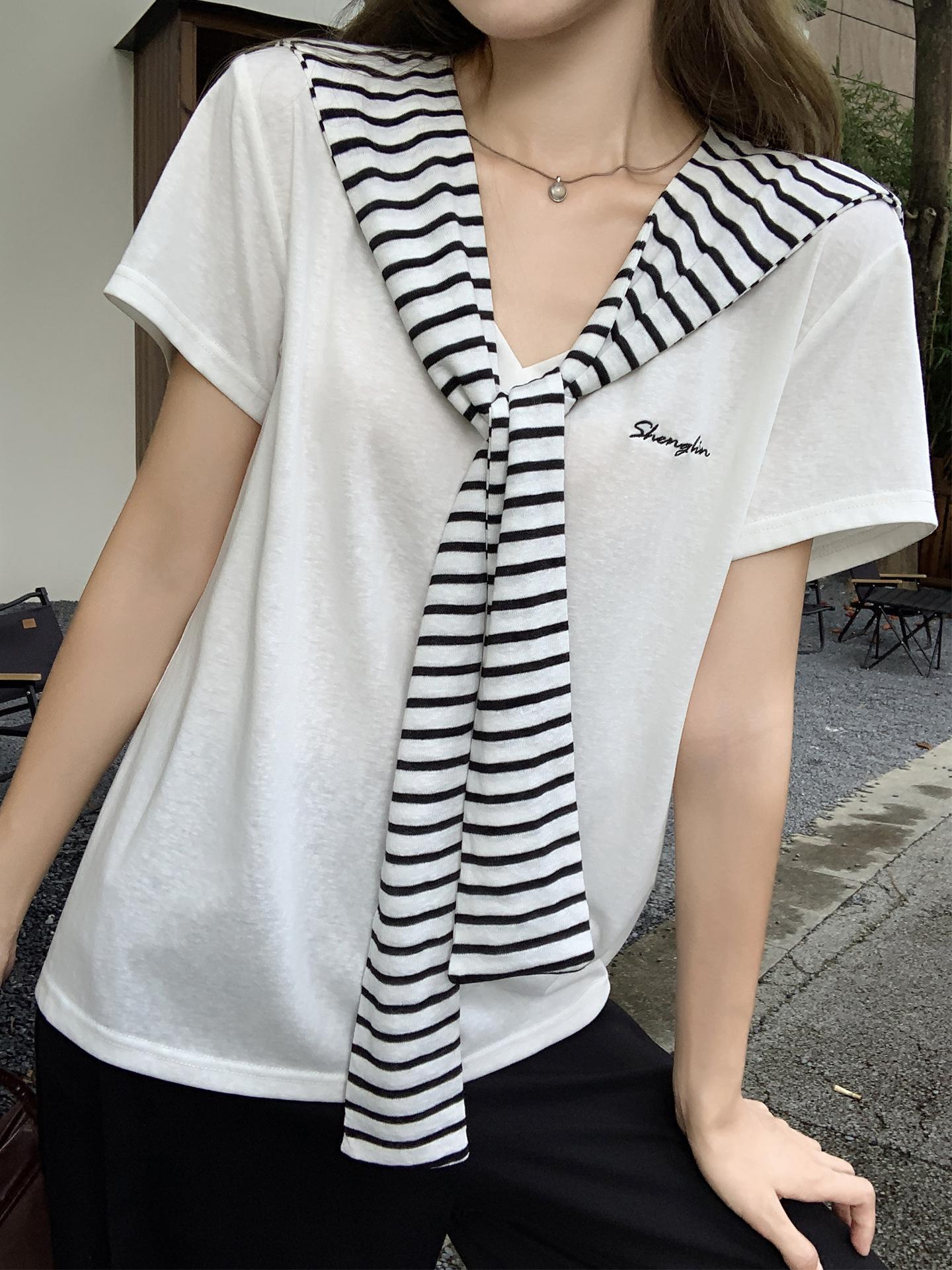 Navy collar design striped shawl short-sleeved t-shirt women s summer is very good-looking to wear, loose and thin top XL білий
Navy collar design striped shawl short-sleeved t-shirt women s summer is very good-looking to wear, loose and thin top XL білий