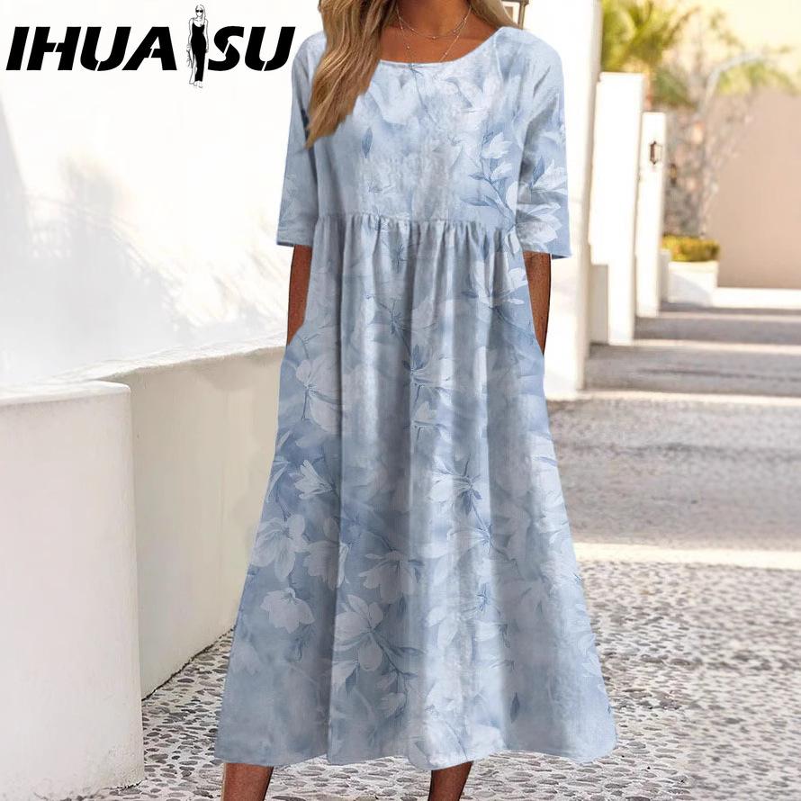 IHUASU Summer Ladies Fashion Loose Floral Print Crew Neck Short Sleeve Pocket Dress S 
IHUASU Summer Ladies Fashion Loose Floral Print Crew Neck Short Sleeve Pocket Dress S