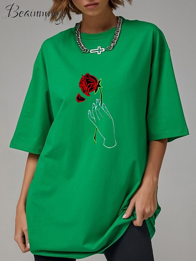 Негабаритная футболка с розой, женская футболка с коротким рукавом и круглым вырезом, эстетичная милая футболка для девочек, летняя свободная модная женская футболка
Негабаритная футболка с розой, женская футболка с коротким рукавом и круглым вырезом, эстетичная милая футболка для девочек, летняя свободная модная женская футболка