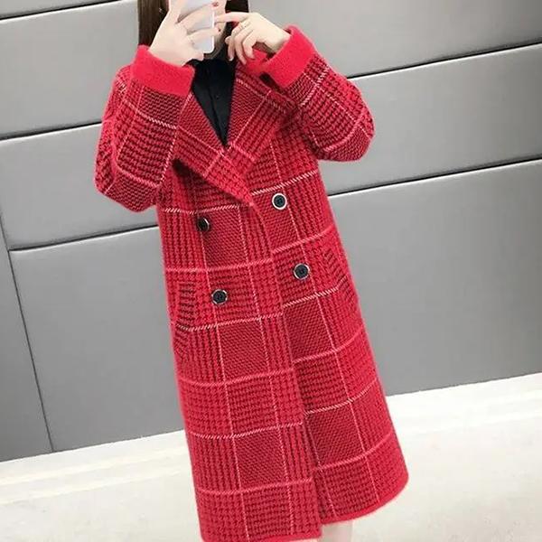 WTEMPO Утолщенные плюшевые пальто женские средней длины теплые кардиганы женские осенне-зимние свободные клетчатые пальто больших размеров XXL красный
