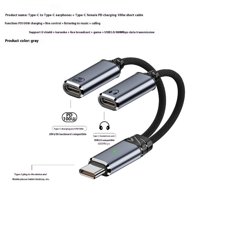 1Pc 2 In 1 USB C Splitter To Dual Type USB C Headphone Jack Audio Adapter PD 100W Fast Charger Cable
1Pc 2 In 1 USB C Splitter To Dual Type USB C Headphone Jack Audio Adapter PD 100W Fast Charger Cable