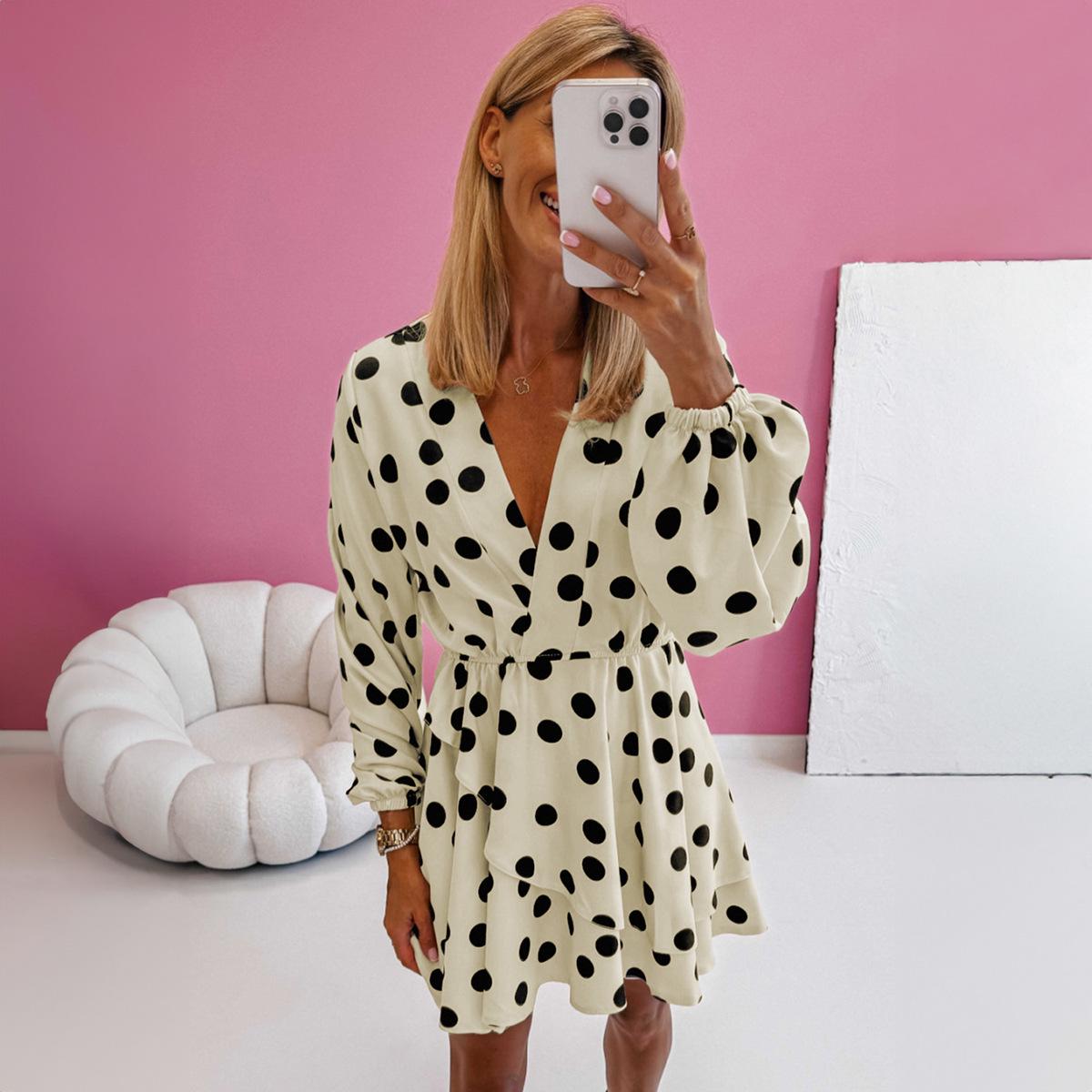 Polka Dot V-Neck Puff Sleeve Dress – Long Sleeve, Short Skirt, European & American Casual Fashion S
Polka Dot V-Neck Puff Sleeve Dress – Long Sleeve, Short Skirt, European & American Casual Fashion S