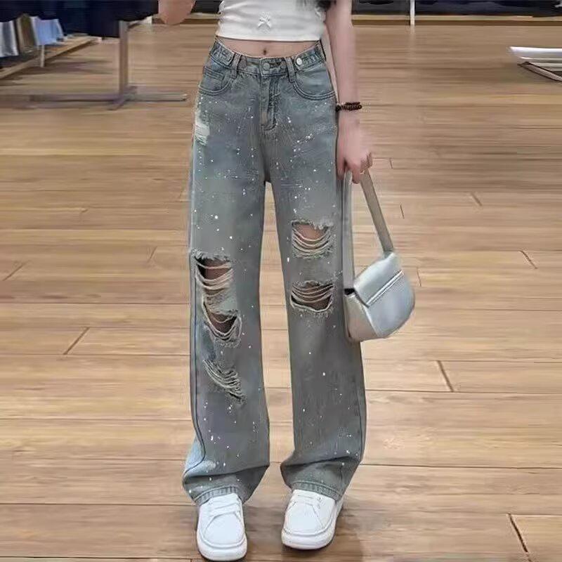 Women s Spring/Summer 2025 Rhinestone Ripped Wide-Leg Jeans - Plus Size, Light Wash, Floor-Length, Straight Leg. 4XL
Women s Spring/Summer 2025 Rhinestone Ripped Wide-Leg Jeans - Plus Size, Light Wash, Floor-Length, Straight Leg. 4XL