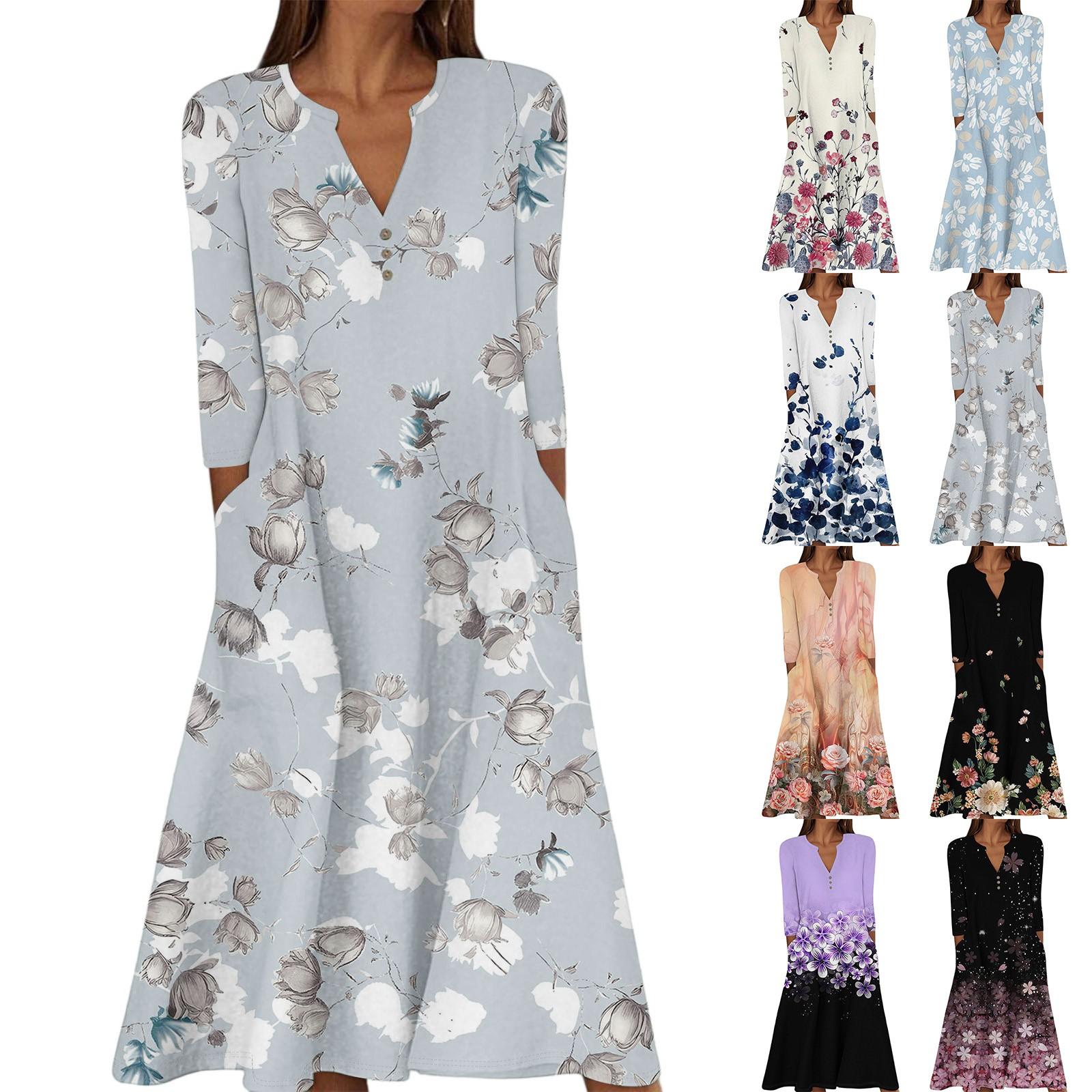 Жіноча літня повсякденна сукня максі з V-подібним вирізом, на ґудзиках, вінтажним квітковим принтом, рукавами три чверті та кишенями L бежевий
Жіноча літня повсякденна сукня максі з V-подібним вирізом, на ґудзиках, вінтажним квітковим принтом, рукавами три чверті та кишенями L бежевий