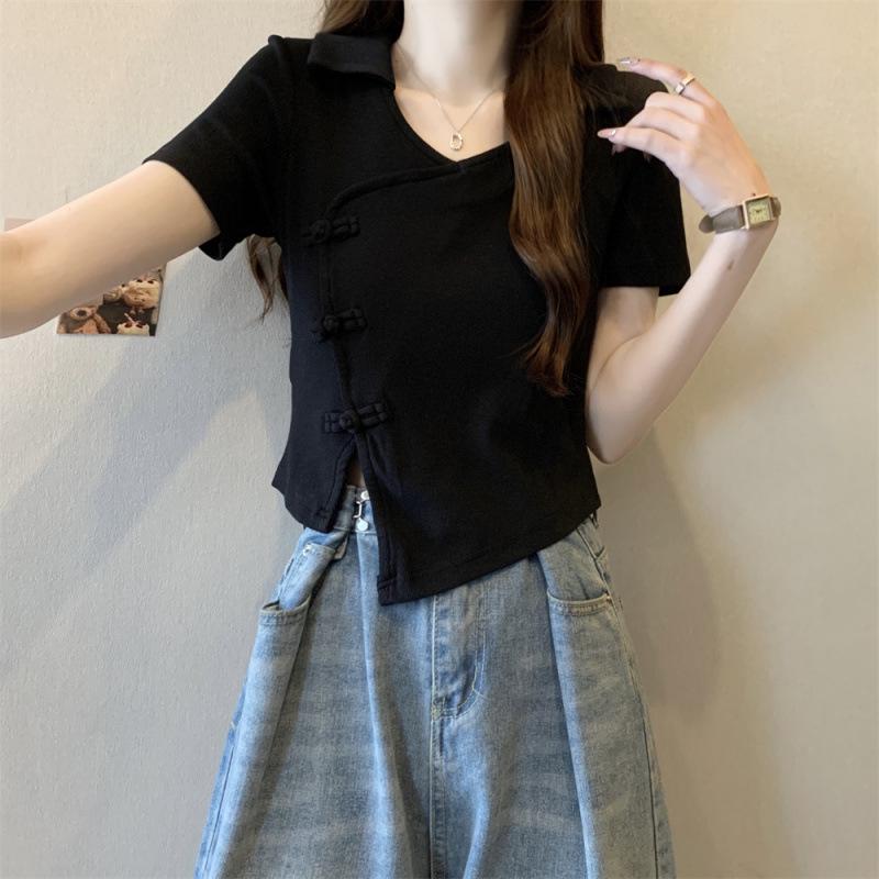 Women s Short Sleeve Polo T-shirt with Japanese and Korean Hot Style, featuring a Button-up Frog Button Design. Perfect as a Base Layer Top. S чёрный
Women s Short Sleeve Polo T-shirt with Japanese and Korean Hot Style, featuring a Button-up Frog Button Design. Perfect as a Base Layer Top. S чёрный