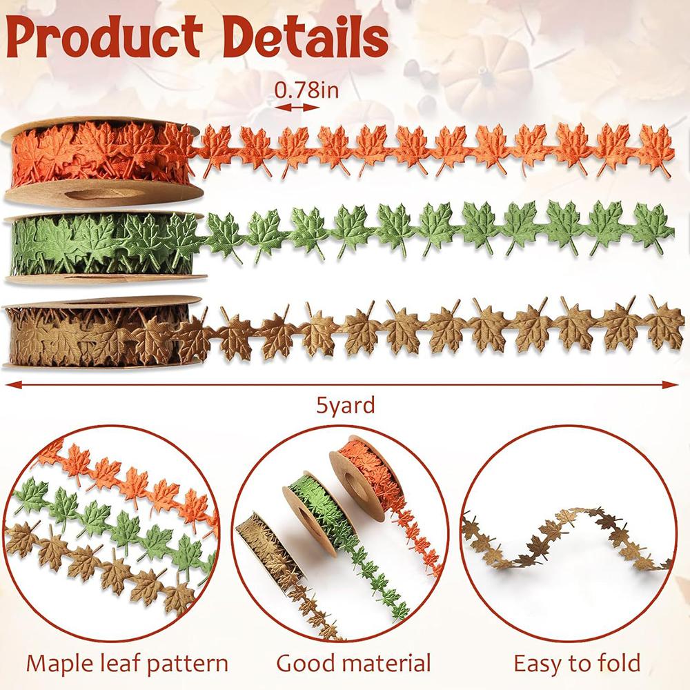 New 3 Rolls 15 Yards Fall Ribbons Leaf Shape Craft Ribbons Trim for Gift Wrapping
New 3 Rolls 15 Yards Fall Ribbons Leaf Shape Craft Ribbons Trim for Gift Wrapping