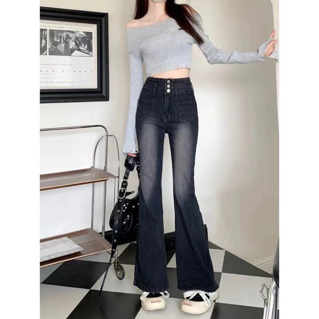 Smoke Gray High-Waisted Flare Jeans with Three-Row Button, Slimming Fit, Retro Style, Floor-Length, Perfect for Spring and Summer L светло-серый
Smoke Gray High-Waisted Flare Jeans with Three-Row Button, Slimming Fit, Retro Style, Floor-Length, Perfect for Spring and Summer L светло-серый