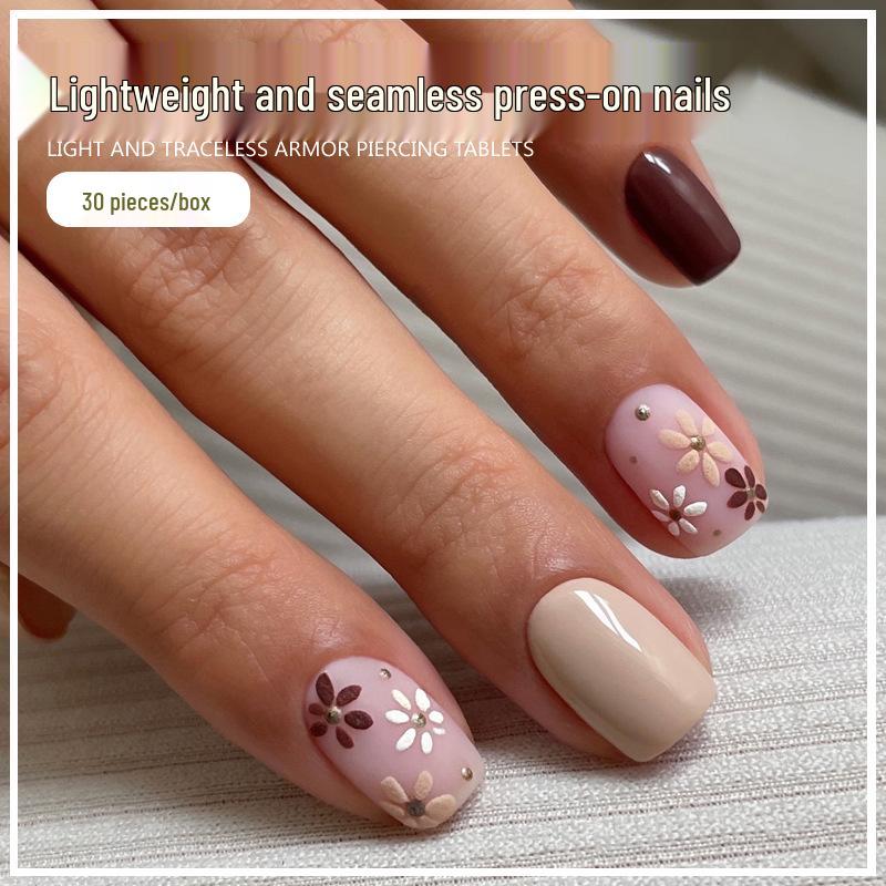 European & American Style Color Block Flower Wearable Nail Stickers - Removable False Nail Pieces Glue Model
European & American Style Color Block Flower Wearable Nail Stickers - Removable False Nail Pieces Glue Model