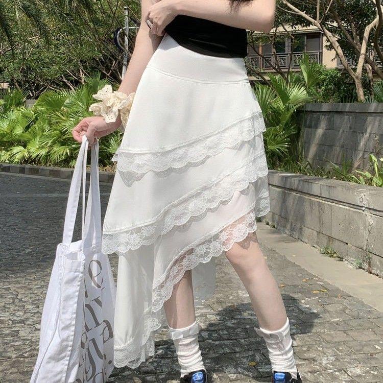 White Lace Trim Midi Skirt for Women - Summer Asymmetric Hem Tiered Cake Skirt with Ruffle Details L
White Lace Trim Midi Skirt for Women - Summer Asymmetric Hem Tiered Cake Skirt with Ruffle Details L