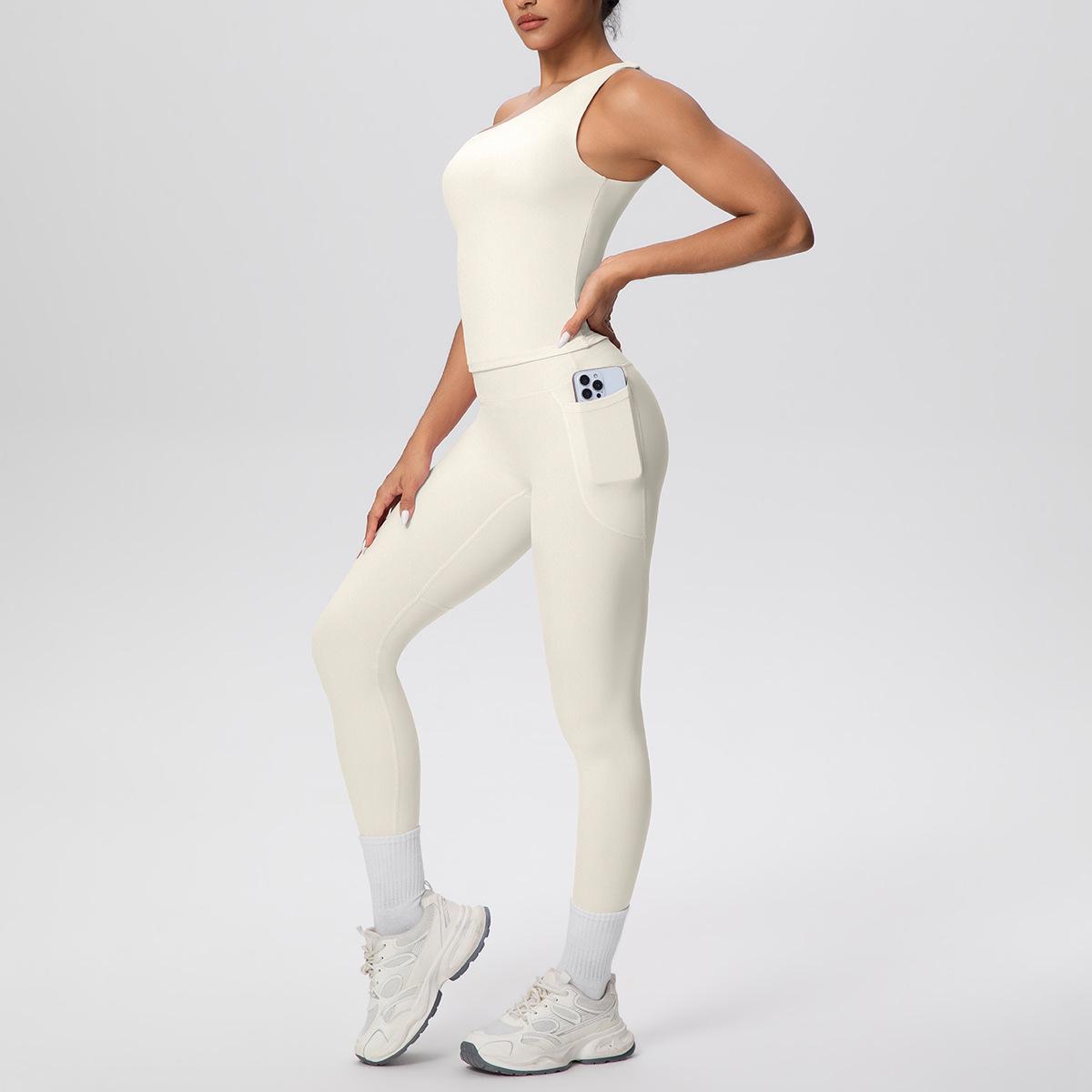 European & American Solid Color One-Shoulder Sports Vest & High-Waisted Pocket Yoga Pants Fitness Set for Women XL
European & American Solid Color One-Shoulder Sports Vest & High-Waisted Pocket Yoga Pants Fitness Set for Women XL