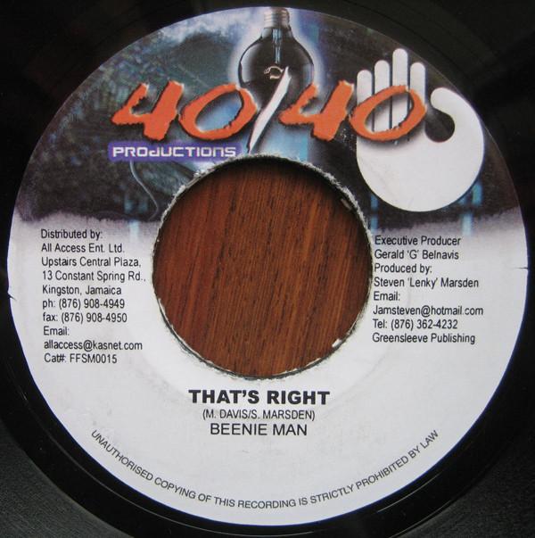 7inch Record BEENIE MAN - That s Right FFSM0015 40/40 Productio 2002 Jamaica Reggae, Ska & Dub Used
7inch Record BEENIE MAN - That s Right FFSM0015 40/40 Productio 2002 Jamaica Reggae, Ska & Dub Used